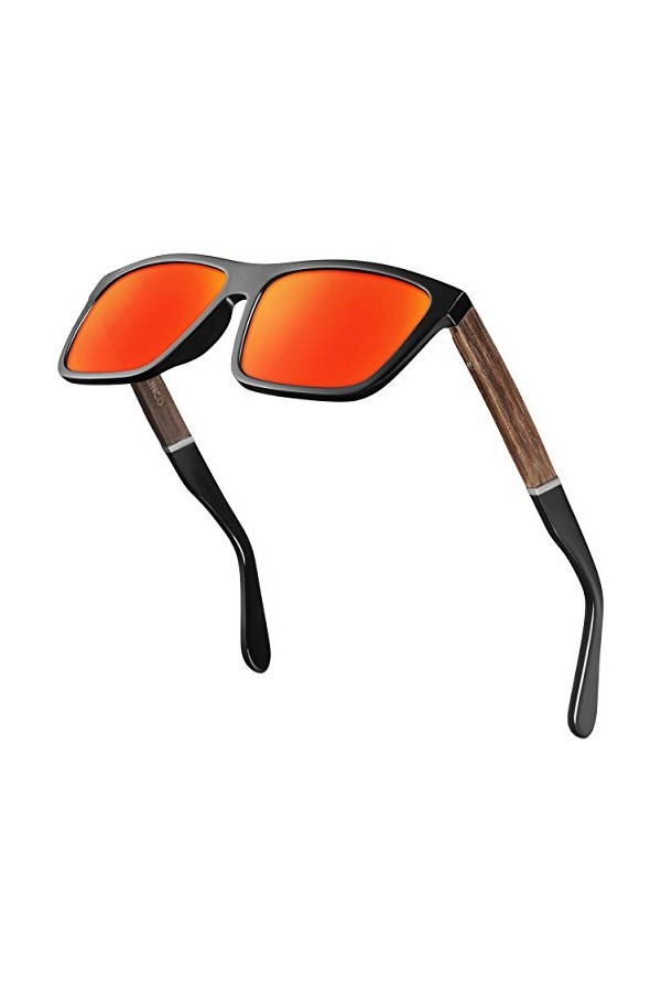 Balinco® lunettes de soleil polarisées faites main avec verres rectangulaires & branches en bambou - convient aux femmes & 