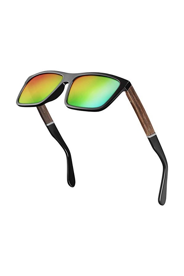 Balinco® lunettes de soleil polarisées faites main avec verres rectangulaires & branches en bambou - convient aux femmes & 