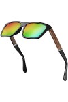 Balinco® lunettes de soleil polarisées faites main avec verres rectangulaires & branches en bambou - convient aux femmes & 