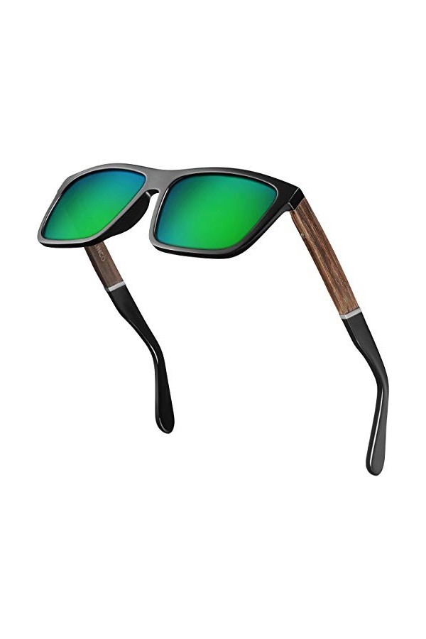 Balinco® lunettes de soleil polarisées faites main avec verres rectangulaires & branches en bambou - convient aux femmes & 