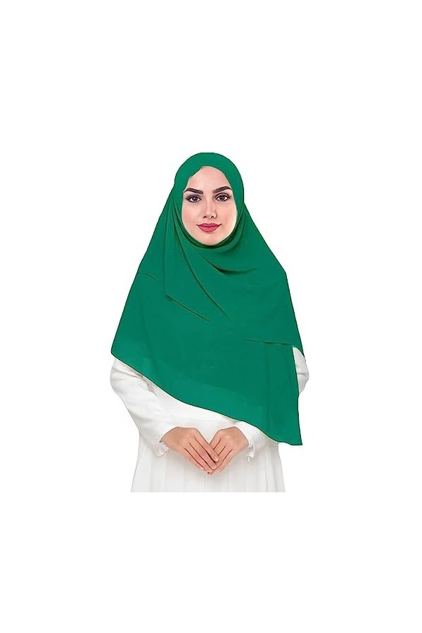 Lina & Lily Écharpe hijab en mousseline de soie de qualité supérieure pour femme musulmane, carré, 145 x 145 cm, Vert jade, t