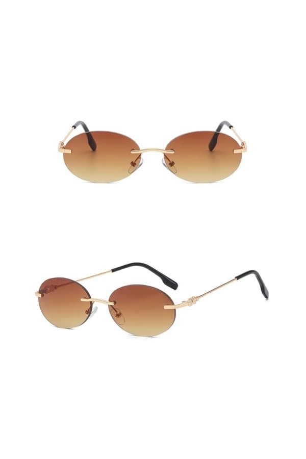 Lunettes de Soleil Ovales sans Monture Femmes Hommes en métal sans Cadre Petites Lunettes de Soleil rétro Dames Hip Hop Lunet