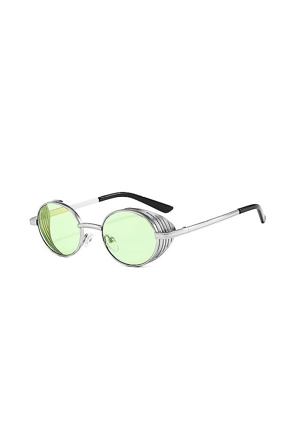 HCHES Lunettes de soleil Steampunk rondes en métal pour hommes et femmes, lunettes de soleil latérales vintage, 7, taille uni