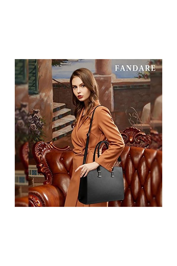 FANDARE Sacoche Ordinateur Portable Grande Sac à Main Femme Imperméable Sac à Bandouliere PU Cuir Sac Porté Epaule Sac Messag