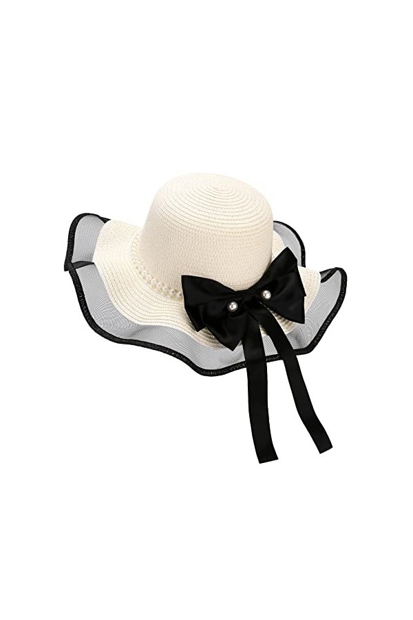 Folora Pliable Summer Bow Femmes Net Bord Large Bord Bord Bord Chapeau de Paille Plage Chapeau de Soleil Chapeau de Soleil Ch
