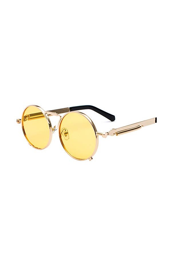 QINGZHOU Lunettes de soleil, lunettes de soleil rondes en métal Punk coloré Prince miroir personnalité lunettes de soleil à l
