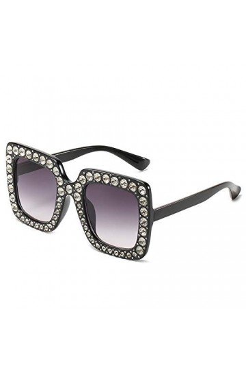 QINGZHOU Lunettes de soleil, lunettes de soleil pour femmes à quatre montures carrées, monture noire double gris