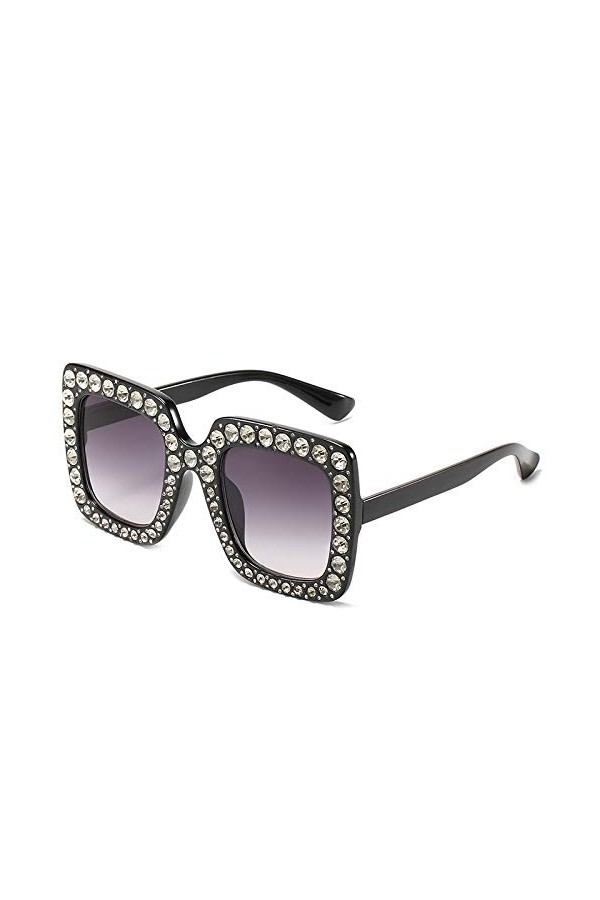 QINGZHOU Lunettes de soleil, lunettes de soleil pour femmes à quatre montures carrées, monture noire double gris