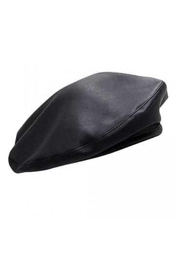 Béret français classique en cuir PU pour femme, Rouge, Taille unique