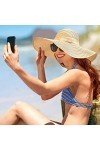 Kmbcove Chapeau de Paille Femme Large Bord Casquettes dété de Plage Pliable UV Protection Capelines de Soleil pour Loisirs V
