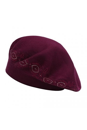 ZLYC Béret français pour femme, réversible, couleur unie, mosaïque, béret chaud pour filles, Strass Bordeaux, taille unique