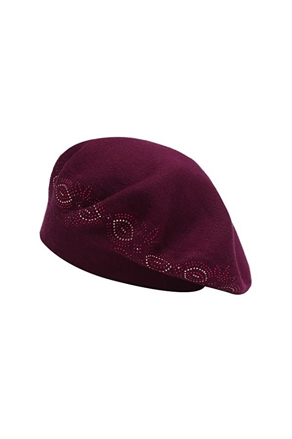 ZLYC Béret français pour femme, réversible, couleur unie, mosaïque, béret chaud pour filles, Strass Bordeaux, taille unique