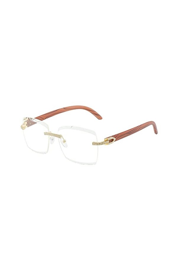 HCHES Lunettes de soleil carrées femmes diamant coupe sans monture mode cristal brillant lunettes de soleil femme dégradé lun