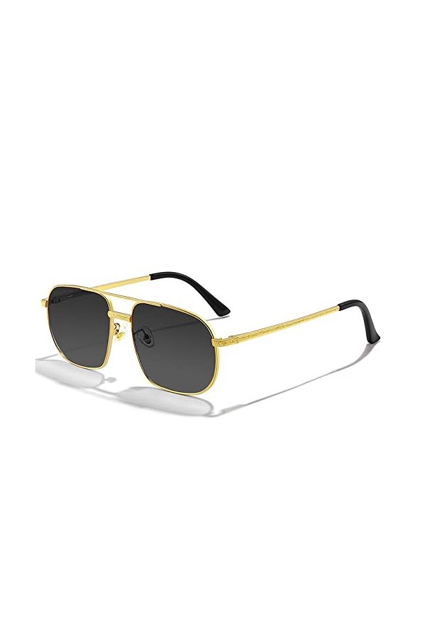 HPIRME Polygon Driving Lunettes de soleil Homme Lunettes de soleil en métal Femmes Gradient Eyewear UV400, C01 Or Noir, taill