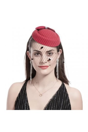 Chapeau Bibi Mariage Élégant Femme Coiffure à Cheveux avec Voilette Petit Béret de Mariée Chic Fascinateur Chapeau des Années