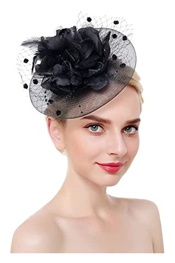 AHDMR Bibi Mariage Femme Chapeau de Mariée Maille Chic Bibi à Plumes Élégant Béret de Fête Vintage Pince/Bandeau à Cheveux Ma