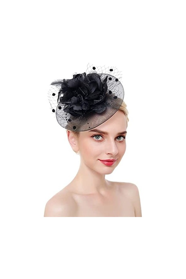 AHDMR Bibi Mariage Femme Chapeau de Mariée Maille Chic Bibi à Plumes Élégant Béret de Fête Vintage Pince/Bandeau à Cheveux Ma