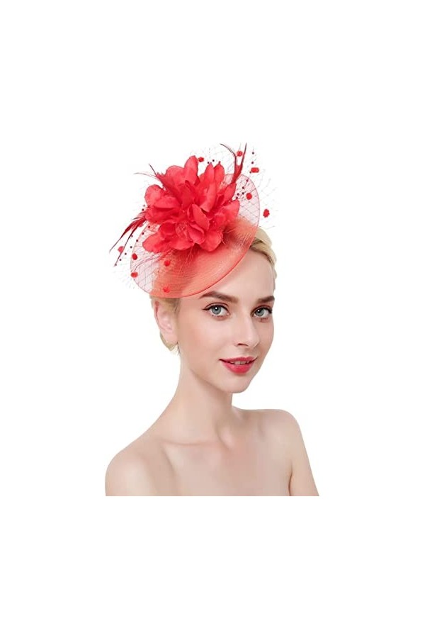 AHDMR Bibi Mariage Femme Chapeau de Mariée Maille Chic Bibi à Plumes Élégant Béret de Fête Vintage Pince/Bandeau à Cheveux Ma