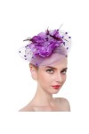 AHDMR Bibi Mariage Femme Chapeau de Mariée Maille Chic Bibi à Plumes Élégant Béret de Fête Vintage Pince/Bandeau à Cheveux Ma