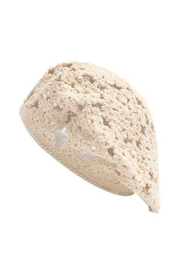 ZLYC Béret en crochet souple en coton pour femme avec découpe faite à la main, Motif floral beige., Taille unique