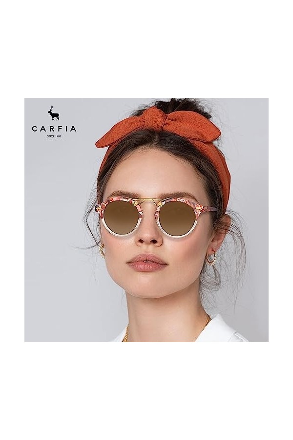 Carfia Lunettes de Soleil Femme Polarisées Mode Rétro Vintage la Protection UV 400 pour Conduire Voyager