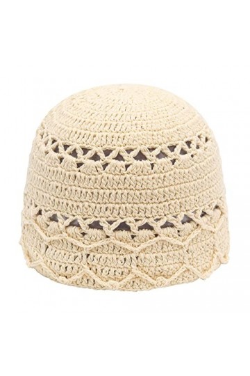 ZLYC Bonnet en coton tricoté fait à la main avec découpe florale pour femme, Crochet Beige, Taille unique