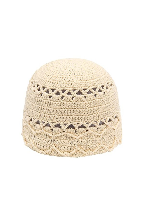 ZLYC Bonnet en coton tricoté fait à la main avec découpe florale pour femme, Crochet Beige, Taille unique