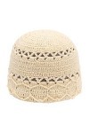 ZLYC Bonnet en coton tricoté fait à la main avec découpe florale pour femme, Crochet Beige, Taille unique