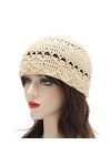 ZLYC Bonnet en coton tricoté fait à la main avec découpe florale pour femme, Crochet Beige, Taille unique