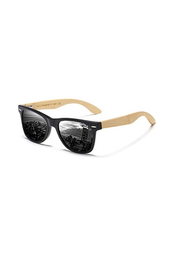 DUCO DC2141 Lunettes de soleil polarisées, pour homme et femme, avec protection UV, en noyer, avec cadre en bois, respectueus