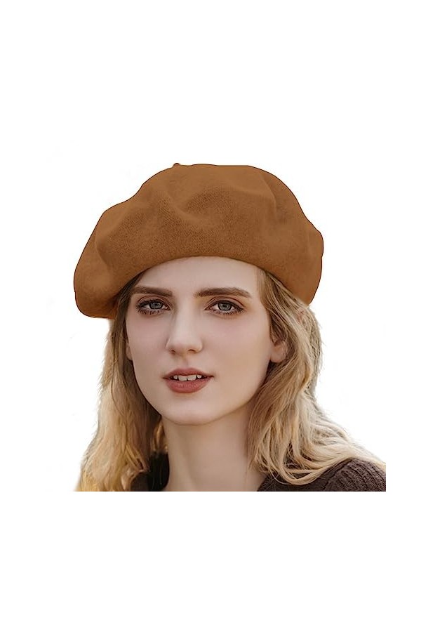 Gajaous Béret français en laine pour femme - Couleur unie, gris foncé, taille unique