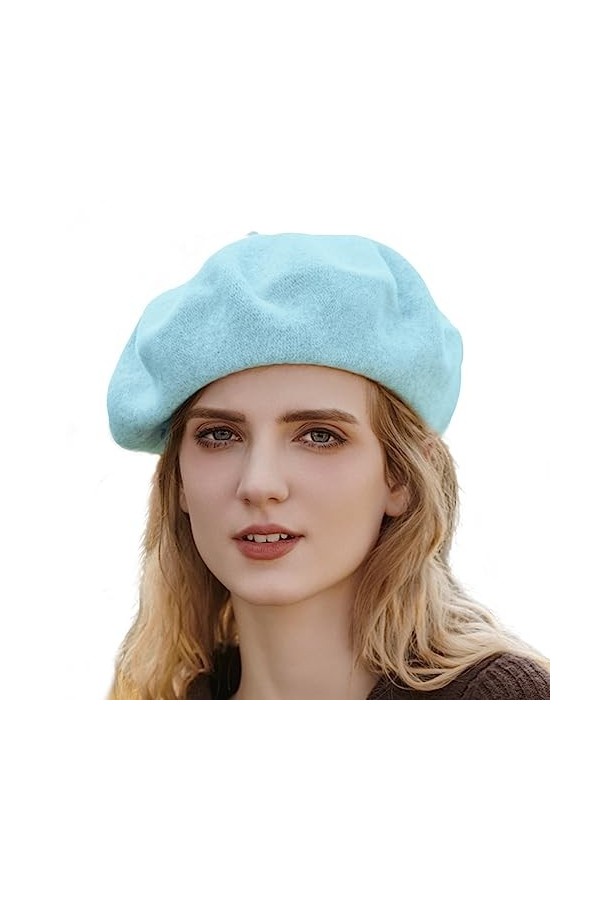 Gajaous Béret français en laine pour femme - Couleur unie, gris foncé, taille unique