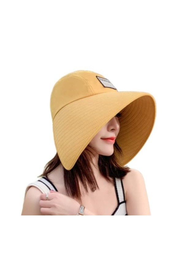 Chapeau de Soleile Femme Chapeau d’Eté Large Borde Respirante Casquette de Visière Protection Viasge et Cou Protection Solair
