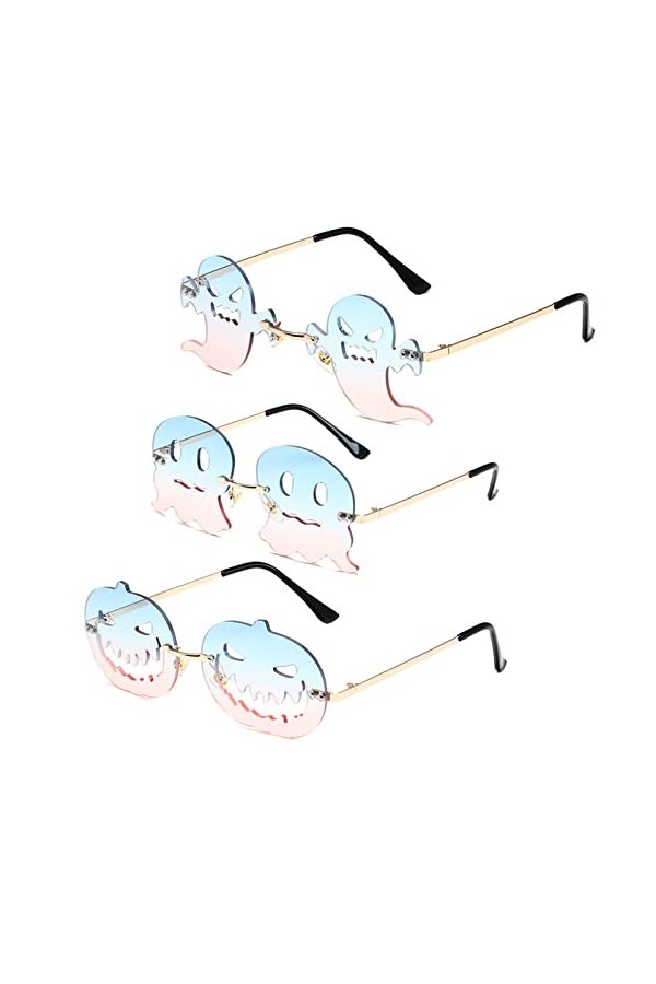 TIYETA 3 Pièces Lunettes sans Monture Irrégulières Lunettes Fantôme Drôle Pieuvre Citrouille Lunettes De Soleil pour Femmes H