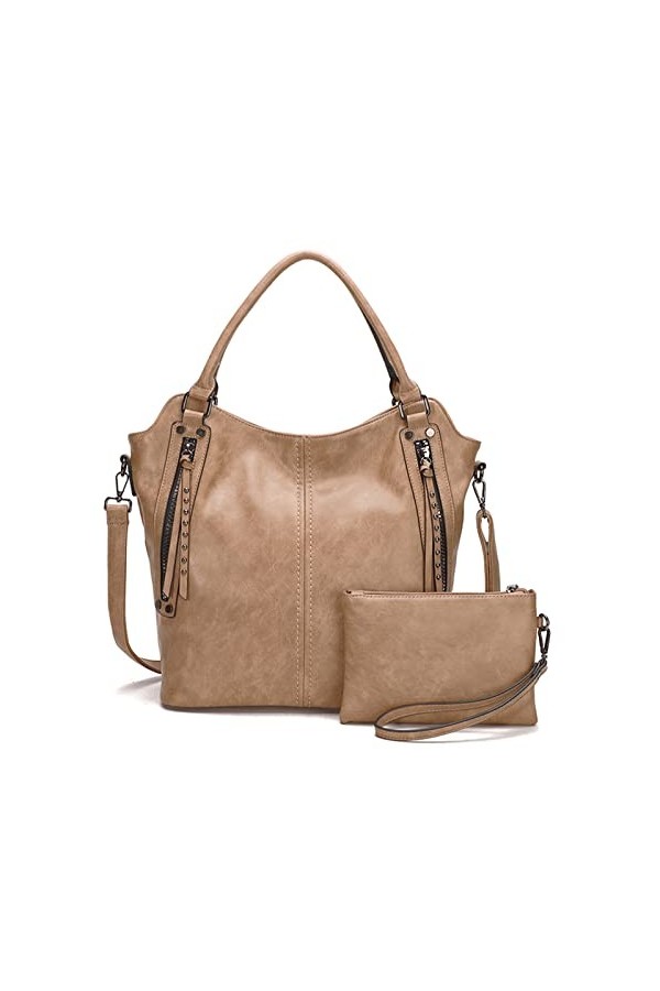 FANDARE 2 pièces Femme Sac à Main Portés Sacs Cabas Dépaule Sacoche Portés Epaule Cuir PU Imperméable pour Achats Fête École