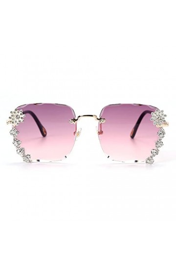 HPIRME Lunettes de soleil sans monture Vintage surdimensionnées femmes diamant verre de soleil carré dégradé strass lunettes 