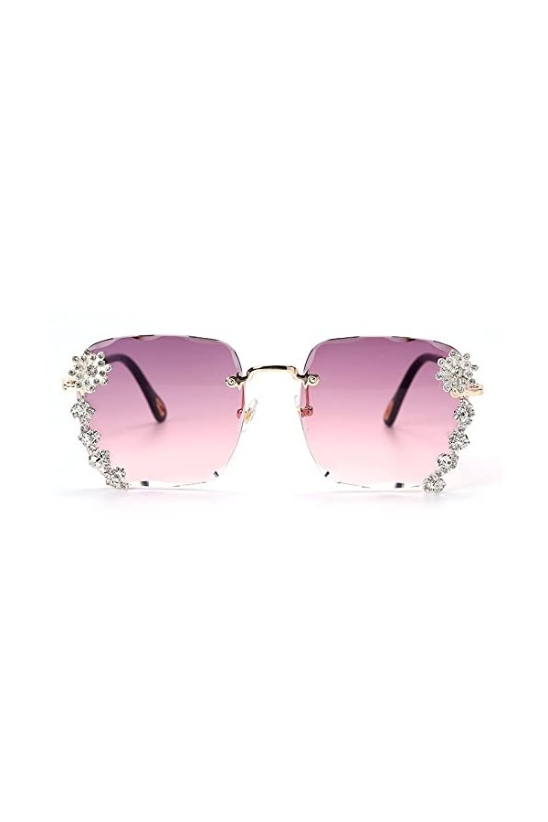 HPIRME Lunettes de soleil sans monture Vintage surdimensionnées femmes diamant verre de soleil carré dégradé strass lunettes 