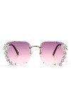 HPIRME Lunettes de soleil sans monture Vintage surdimensionnées femmes diamant verre de soleil carré dégradé strass lunettes 