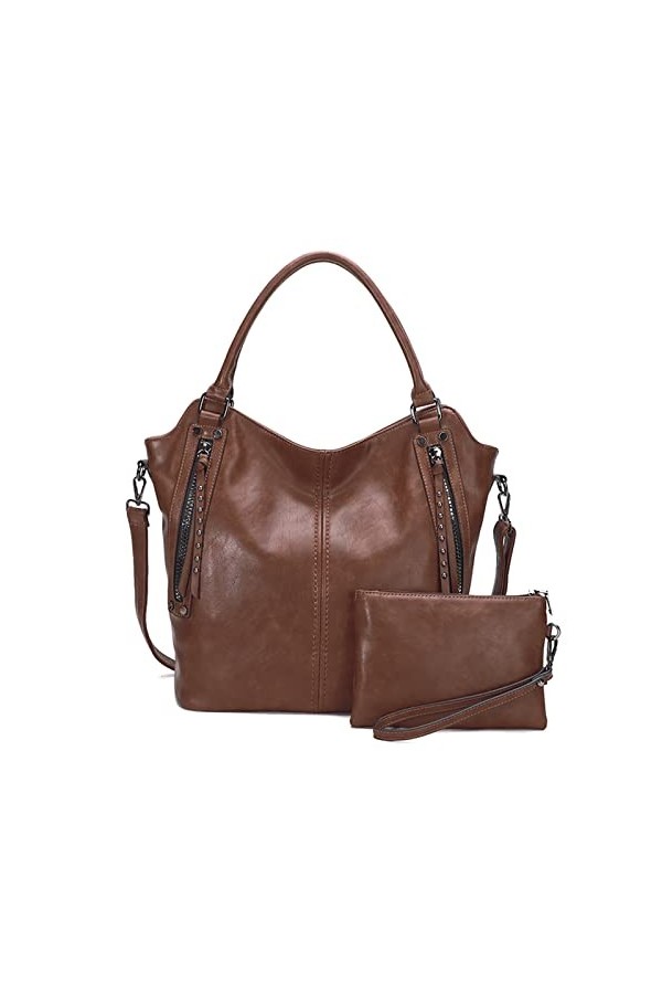 FANDARE 2 pièces Femme Sac à Main Portés Sacs Cabas Dépaule Sacoche Portés Epaule Cuir PU Imperméable pour Achats Fête École