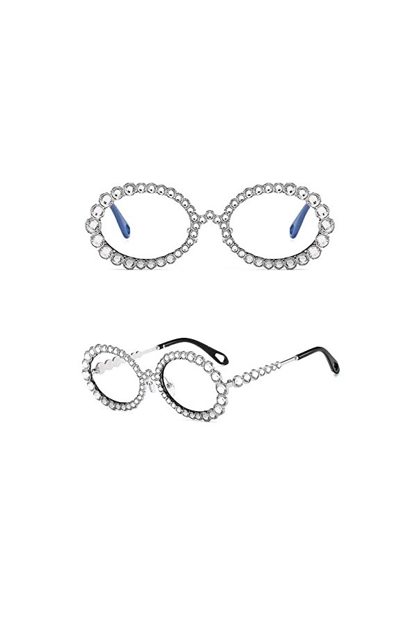 Lunettes de Soleil Strass Femmes ovales Bling Diamant Lunettes de Soleil Femmes Nuances Rondes, 9, Taille Unique