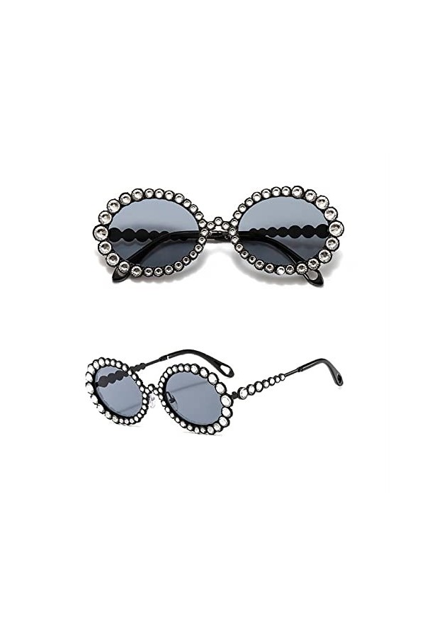 Lunettes de Soleil Strass Femmes ovales Bling Diamant Lunettes de Soleil Femmes Nuances Rondes, 1, Taille Unique
