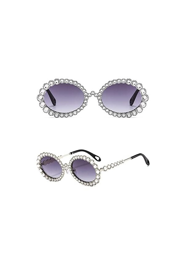 HCHES Lunettes de soleil strass femmes ovales bling diamant lunettes de soleil femmes nuances rondes, 4, taille unique