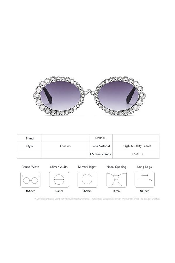 HCHES Lunettes de soleil strass femmes ovales bling diamant lunettes de soleil femmes nuances rondes, 2, taille unique