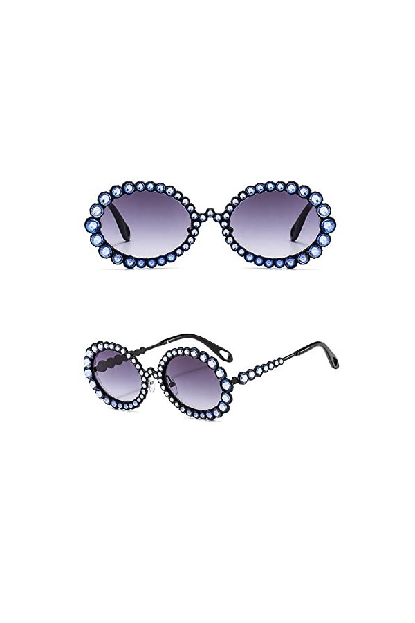 HCHES Lunettes de soleil strass femmes ovales bling diamant lunettes de soleil femmes nuances rondes, 3, taille unique