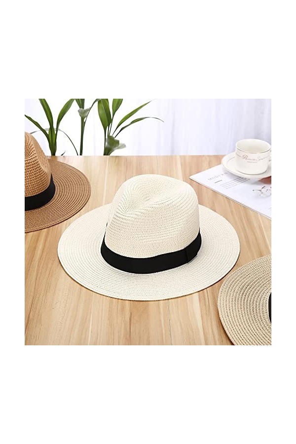 EightSpace Chapeau Panama pour Homme et Femme, Chapeau de Soleil UV, Chapeau de Paille Large, Chapeau Fedora, Chapeau dété d
