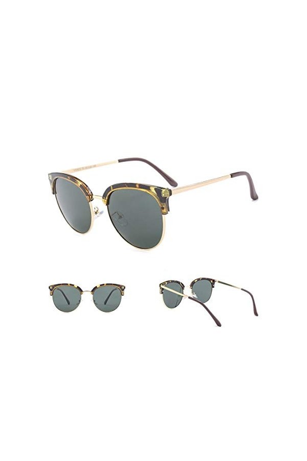 NIUASH Lunettes de Soleil polarisées Lunettes de Soleil Rondes pour Femmes Semi-sans Monture Lunettes de Soleil rétro dégradé