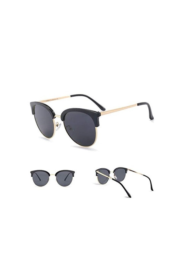 NIUASH Lunettes de Soleil polarisées Lunettes de Soleil Rondes pour Femmes Semi-sans Monture Lunettes de Soleil rétro dégradé