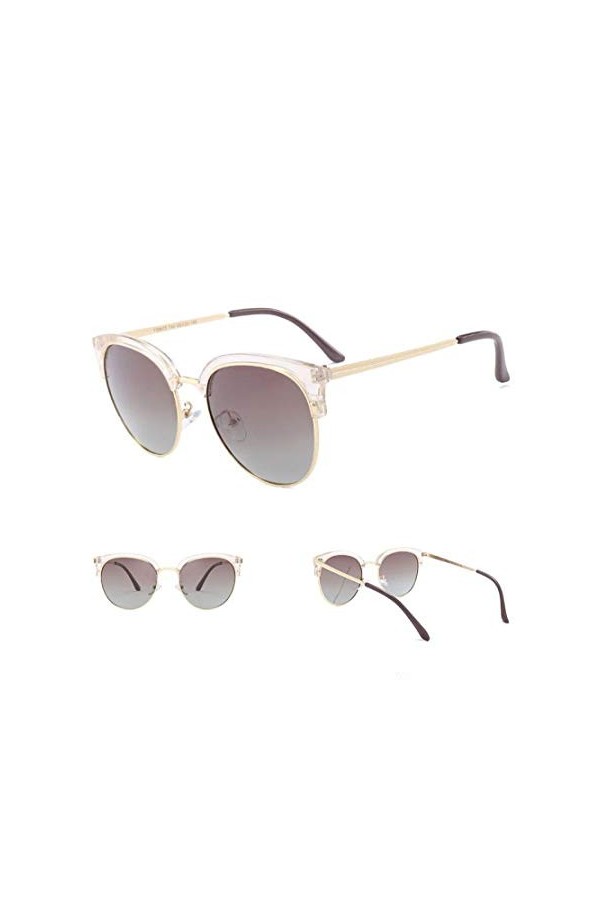 NIUASH Lunettes de Soleil polarisées Lunettes de Soleil Rondes pour Femmes Semi-sans Monture Lunettes de Soleil rétro dégradé