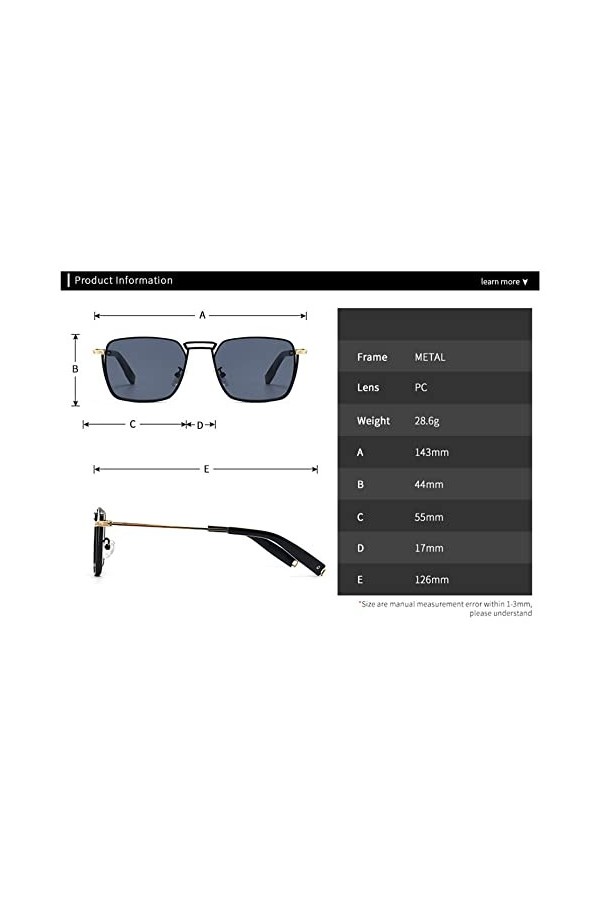 HPIRME Lunettes de soleil carrées vintage hommes femmes voyage conduite petit cadre lunettes de soleil lunettes UV400, thé bl