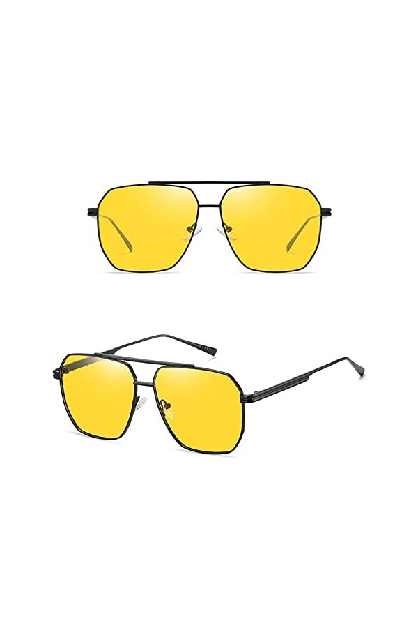 HCHES Lunettes de soleil polarisées carrées Designer Retro Lunettes de soleil en métal pour hommes Femmes Lunettes de conduit